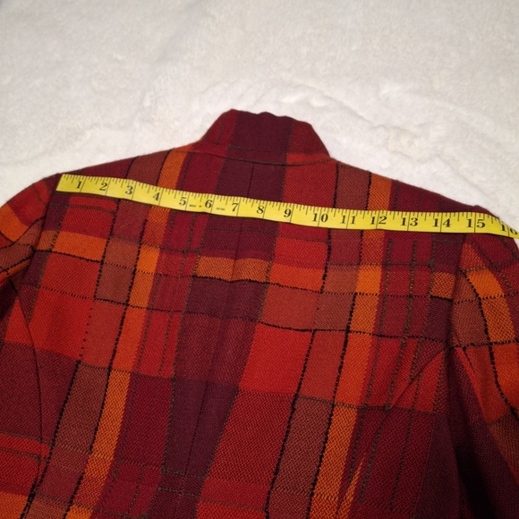 Vintage Carlisle Plaid Red Orange Cropped Long Sleeve Wool Jacket Women Size 2 - Picture 15 of 16